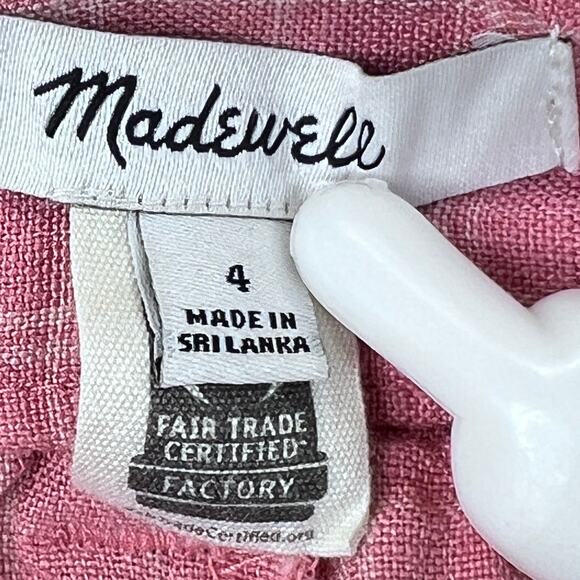 Madewell Harlow Linen Check Shorts Cafe Pink White 4 High Rise Cuff Hem - Picture 4 of 9